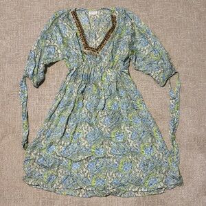 Elegant Blue and Green Patterned Women's Dress